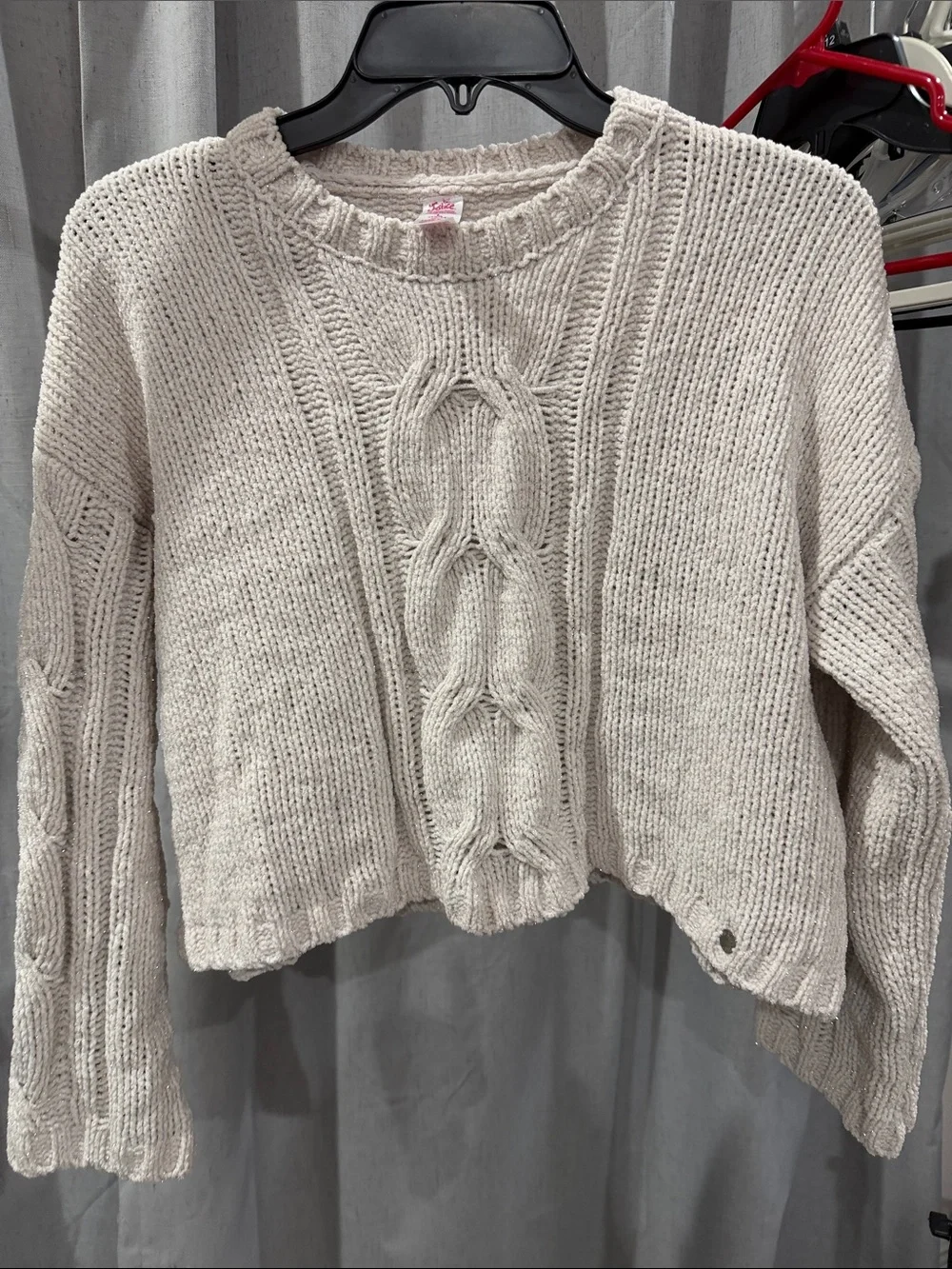 Justice Cream Cable-Knit Crewneck Sweater